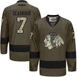 Glued Chicago Blackhawks #7 Brent Seabrook Green Salute to Service NHL Jersey