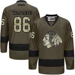 Glued Chicago Blackhawks #86 Teuvo Teravainen Green Salute to Service NHL Jersey