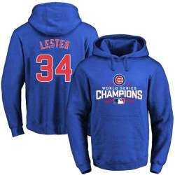 Glued Chicago Cubs #34 Jon Lester Blue 2016 World Series Champions Pullover MLB Hoodie