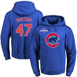 Glued Chicago Cubs #47 Miguel Montero Blue 2016 World Series Champions Primary Logo Pullover MLB Hoodie