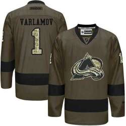 Glued Colorado Avalanche #1 Semyon Varlamov Green Salute to Service NHL Jersey