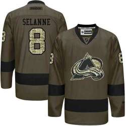 Glued Colorado Avalanche #8 Teemu Selanne Green Salute to Service NHL Jersey
