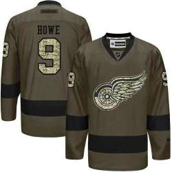 Glued Detroit Red Wings #9 Gordie Howe Green Salute to Service NHL Jersey