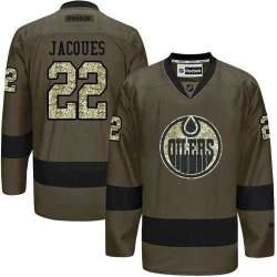 Glued Edmonton Oilers #22 Jean-Francois Jacques Green Salute to Service NHL Jersey