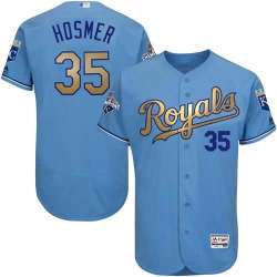 Glued Kansas City Royals #35 Eric Hosmer Light Blue FlexBase 2015 World Series Champions Gold Program Baseball Jersey