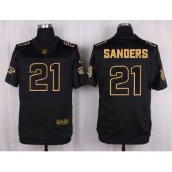 Glued Nike Atlanta Falcons #21 Deion Sanders Black Pro Line Gold Collection Elite Jersey