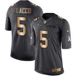 Glued Nike Baltimore Ravens #5 Joe Flacco Black Men's NFL Golden Salute To Service Limited Jersey