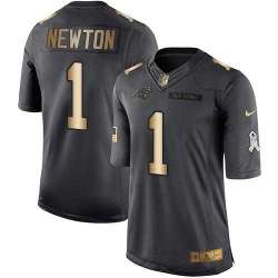 Glued Nike Carolina Panthers #1 Cam Newton Black Men's NFL Golden Salute To Service Limited Jersey