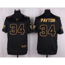 Glued Nike Chicago Bears #34 Walter Payton Black Pro Line Gold Collection Elite Jersey