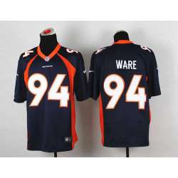 Glued Nike Denver Broncos #94 Ware Navy Blue Game Jersey WEM