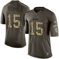 Glued Nike Green Bay Packers #15 Bart Starr Men's Green Salute to Service NFL Limited Jersey