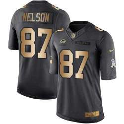 Glued Nike Green Bay Packers #87 Jordy Nelson Black Men's NFL Golden Salute To Service Limited Jersey