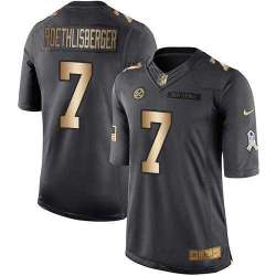 Glued Nike Pittsburgh Steelers #7 Ben Roethlisberger Black Men's NFL Golden Salute To Service Limited Jersey