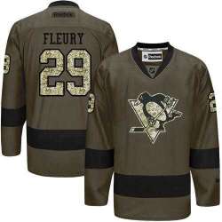 Glued Pittsburgh Penguins #29 Andre Fleury Green Salute to Service NHL Jersey