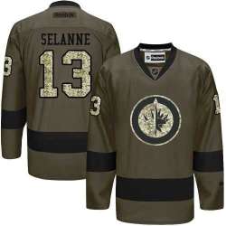 Glued Winnipeg Jets #13 Teemu Selanne Green Salute to Service NHL Jersey