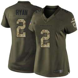 Glued Women Nike Atlanta Falcons #2 Matt Ryan Green Salute to Service NFL Limited Jersey