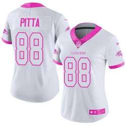 Glued Women Nike Baltimore Ravens #88 Dennis Pitta White Pink Rush Limited Jersey