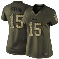 Glued Women Nike Green Bay Packers #15 Bart Starr Green Salute to Service NFL Limited Jersey