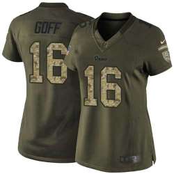 Glued Women Nike Los Angeles Rams #16 Jared Goff Green Salute to Service NFL Limited Jersey