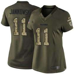 Glued Women Nike Oakland Raiders #11 Sebastian Janikowski Green Salute to Service NFL Limited Jersey