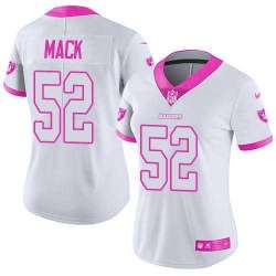 Glued Women Nike Oakland Raiders #52 Khalil Mack White Pink Rush Limited Jersey
