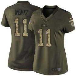 Glued Women Nike Philadelphia Eagles #11 Carson Wentz Green Salute to Service NFL Limited Jersey