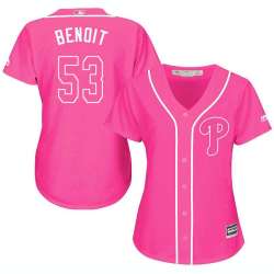 Glued Women's Philadelphia Phillies #53 Joaquin Benoit Pink New Cool Base Jersey WEM