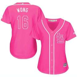 Glued Women's St. Louis Cardinals #16 Kolten Wong Pink New Cool Base Jersey WEM