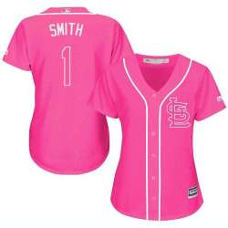 Glued Women's St. Louis Cardinals #1 Ozzie Smith Pink New Cool Base Jersey WEM
