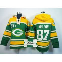 Green Bay Packers #87 Jordy Nelson Green Signature Edition Hoodie