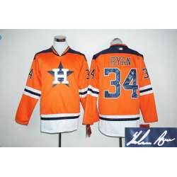 Houston Astros #34 Nolan Ryan Orange Long Sleeve Stitched Signature Edition Jersey