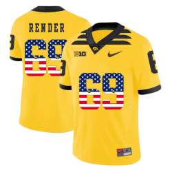 Iowa Hawkeyes 69 Keegan Render Yellow USA Flag College Football Jersey Dyin