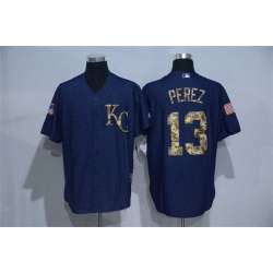 Kansas City Royals #13 Salvador Perez Denim Blue Camo Stitched Baseball Jersey