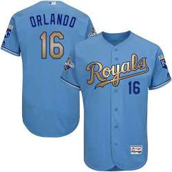 Kansas City Royals #16 Paulo Orlando Light Blue 2015 World Series Champions Gold Program Flexbase Stitched Jersey DingZhi