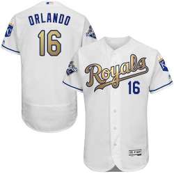 Kansas City Royals #16 Paulo Orlando White 2015 World Series Champions Gold Program Flexbase Stitched Jersey DingZhi