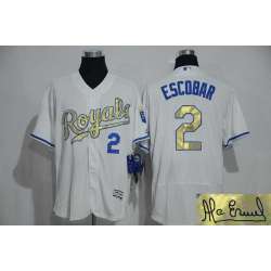 Kansas City Royals #2 Alcides Escobar White-Gold Flexbase Collection Stitched Signature Edition Jersey