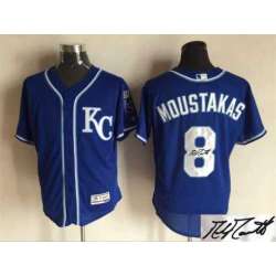 Kansas City Royals #8 Mike Moustakas Blue KC Flexbase Collection Stitched Baseball Signature Edition Jersey