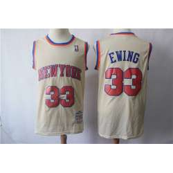 Knicks 33 Patrick Ewing Cream Hardwood Classics Stitched NBA Jersey