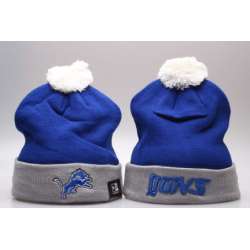 Lions Team Logo Blue Gray Pom Knit Hat YP