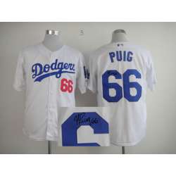 Los Angeles Dodgers #66 Yasiel Puig White Signature Edition Jerseys