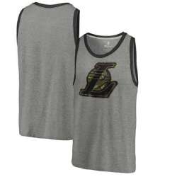 Los Angeles Lakers Fanatics Branded Camo Collection Prestige Tri-Blend Tank Top - Heathered Gray