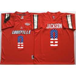 Louisville Cardinals #8 Lamar Jackson Red USA Flag College Stitched Jersey