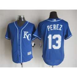 Majestic Kansas City Royals #13 Salvador Perez Blue MLB Stitched Jerseys