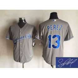 Majestic Kansas City Royals #13 Salvador Perez Gray Stitched Signature Edition Jersey