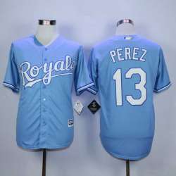 Majestic Kansas City Royals #13 Salvador Perez Light Blue MLB Stitched Jerseys