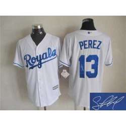 Majestic Kansas City Royals #13 Salvador Perez White Stitched Signature Edition Jersey