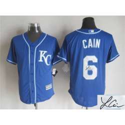 Majestic Kansas City Royals #6 Cain Blue New Cool Base Stitched Signature Edition Jersey