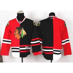 Men Chicago Blackhawks Customized Red-Black Split Stitched Hockey Jersey