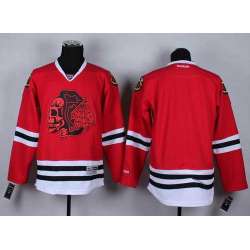 Men Chicago Blackhawks Customized Red With Red Skull Stitched Hockey Jersey