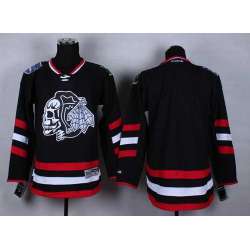 Men Chicago Blackhawks Customized Stadium Series Black With Black Skull Stitched Hockey Jersey